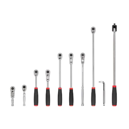 Tekton 3/8 Inch Drive Quick-Release Comfort Grip Ratchet, L-Handle, and Breaker Bar Set (10-Piece) SDR99102